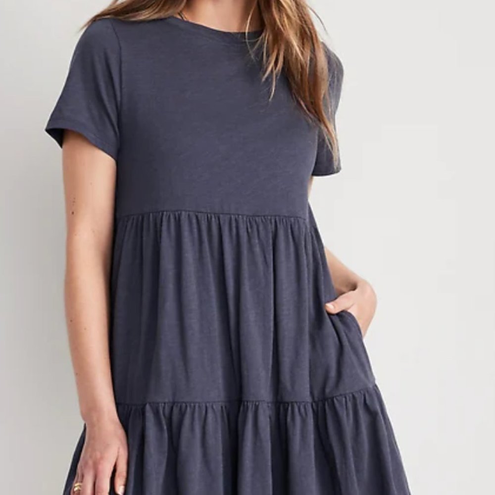OLD NAVY NWT EveryWear Slub-Knit Tiered Mini T-Shirt Swing Dress for Women sz S